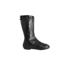 CHANEL BLACK QUILTED LEATHER BACK-ZIP BOOTS -37.5