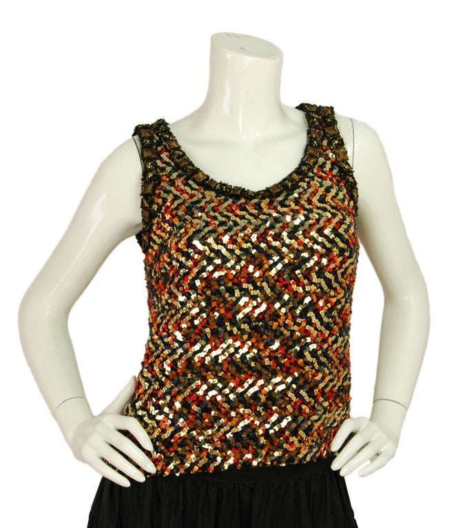 CHANEL Multi-Color Sleeveless Sequins Tweed Top - Sz 6