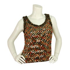 CHANEL Multi-Color Sleeveless Sequins Tweed Top - Sz 6