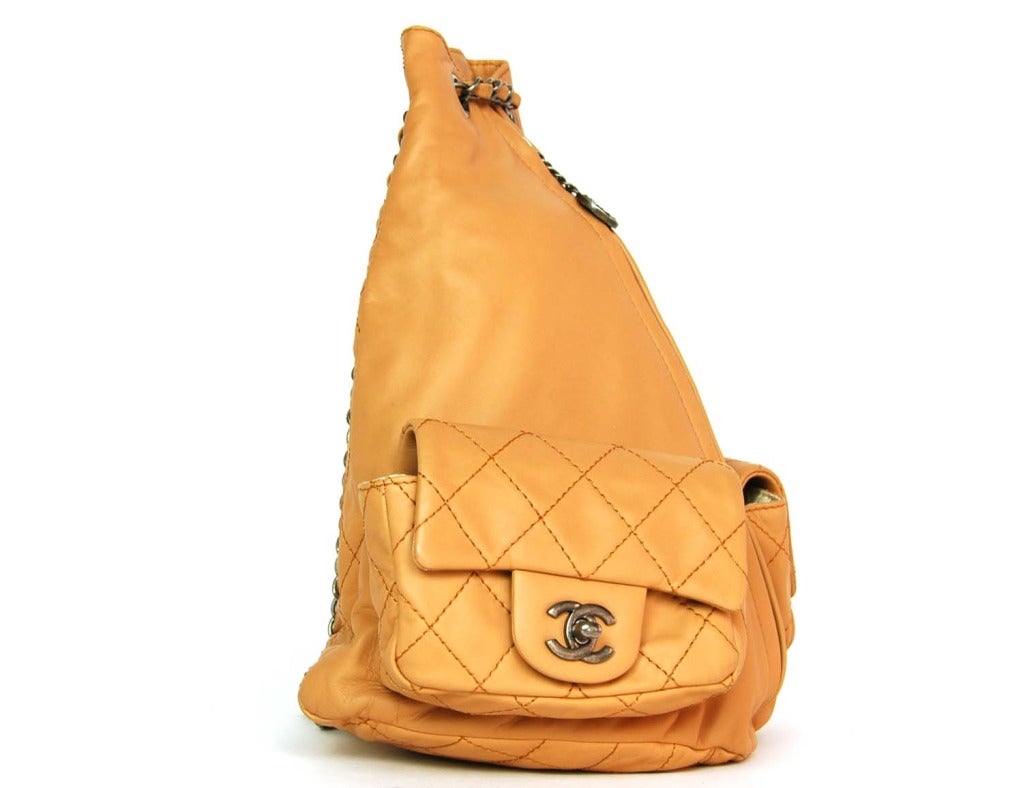 CHANEL camel leather 'backpack is back' bag/tote RT $3300