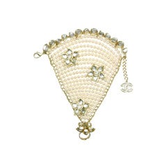 CHANEL Metiers d'art 2012 Faux Pearl Hand Chain Bracelet w. Attached Ring & Silver Gripoix Flowers RT. $3850