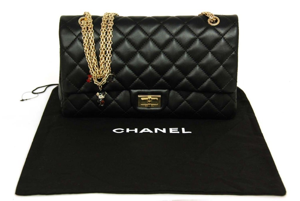 CHANEL Limited Edition Paris Shanghai Collection Black Quilted Leather Jumbo 2.55 Reissue Flap Bag With Charms 5