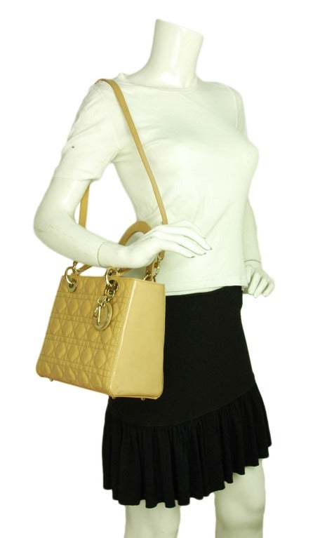 CHRISTIAN DIOR Beige Patent Leather 'Lady Dior' Tote Bag RT. $3, 400 6