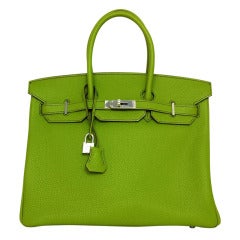 HERMES Vert Anis Green 35cm Togo Leather Birkin Bag NEW