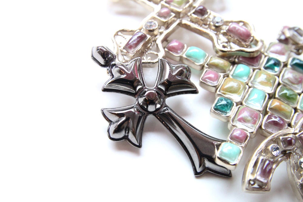 Chanel Rare Pastel Multi Cross and CC Resin Glass Crystal Brooch Pin 2