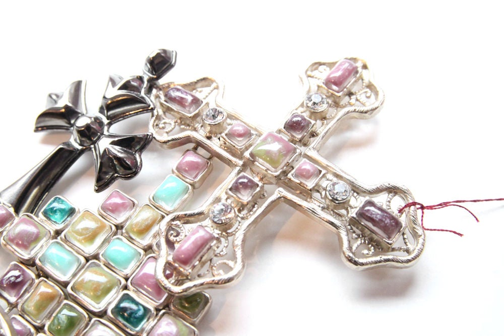 Chanel Rare Pastel Multi Cross and CC Resin Glass Crystal Brooch Pin 3