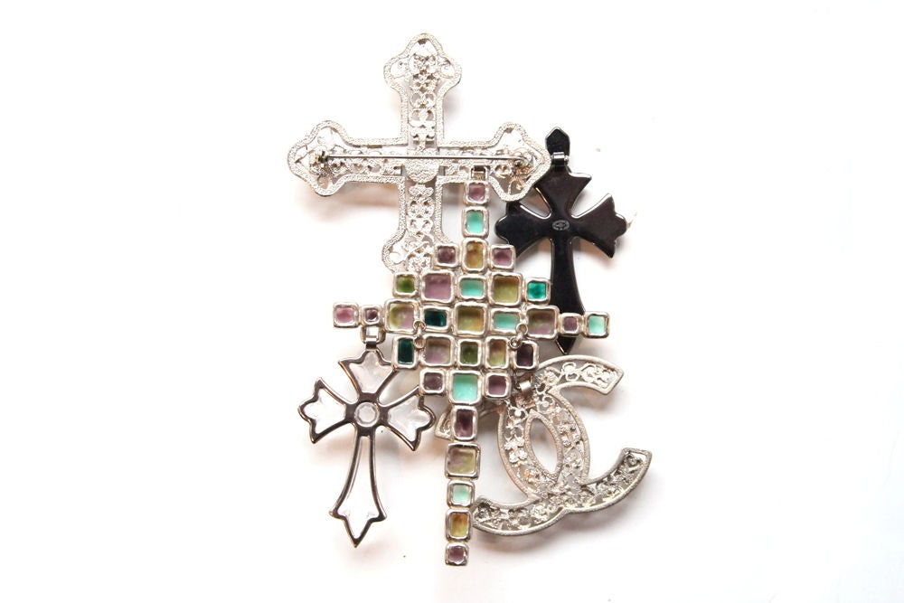 Chanel Rare Pastel Multi Cross and CC Resin Glass Crystal Brooch Pin 4