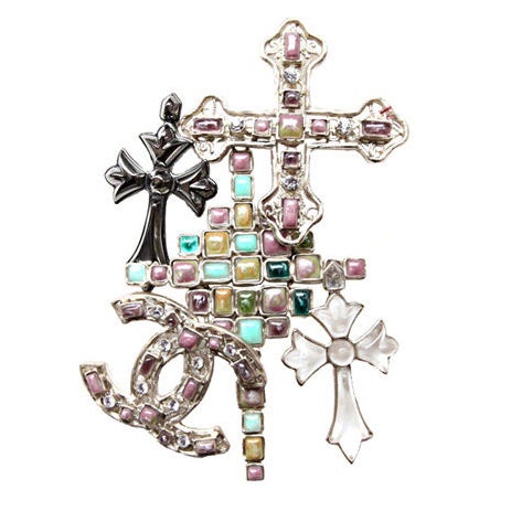 Chanel Rare Pastel Multi Cross and CC Resin Glass Crystal Brooch Pin