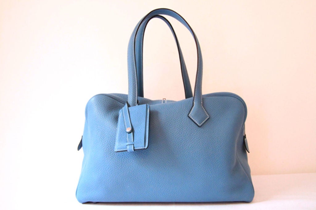 Women's or Men's Hermes Blue Jean Clemence Leather Victoria Bag