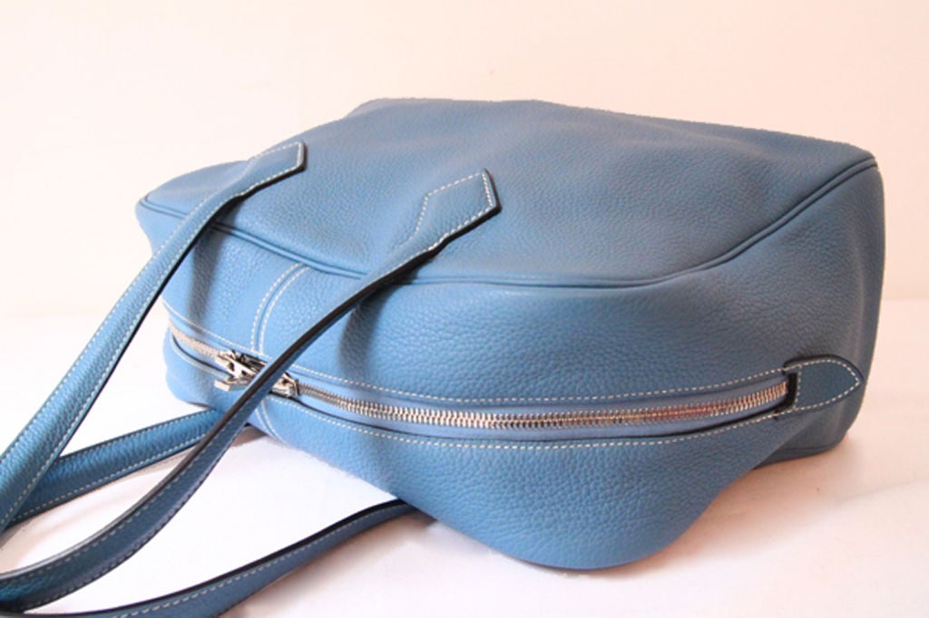Hermes Blue Jean Clemence Leather Victoria Bag 2