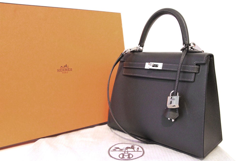 HERMES GREY EPSOM LEATHER KELLY 25CM BAG 7