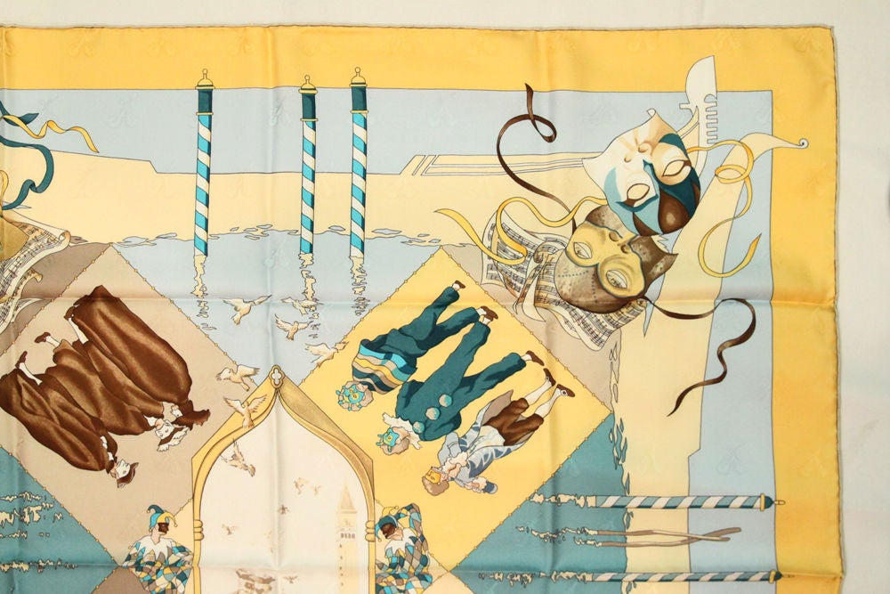 HERMES YELLOW/BLUE LA CARNAVAL DE VANISE SILK SCARF