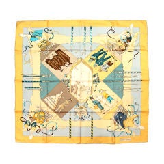 HERMES YELLOW/BLUE LA CARNAVAL DE VANISE SILK SCARF