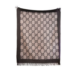 GUCCI BROWN/BEIGE MONOGRAM CASHMERE THROW BLANKET at 1stDibs