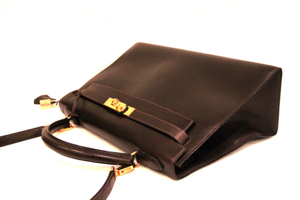Hermes Chocolate Brown Box Leather Kelly Bag 1
