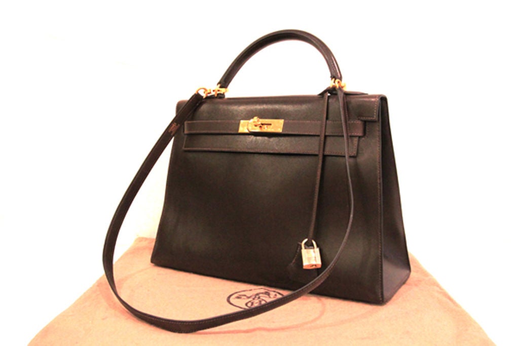 Hermes Chocolate Brown Box Leather Kelly Bag 5