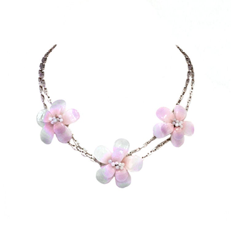 Chanel purplre/pink camellia necklace