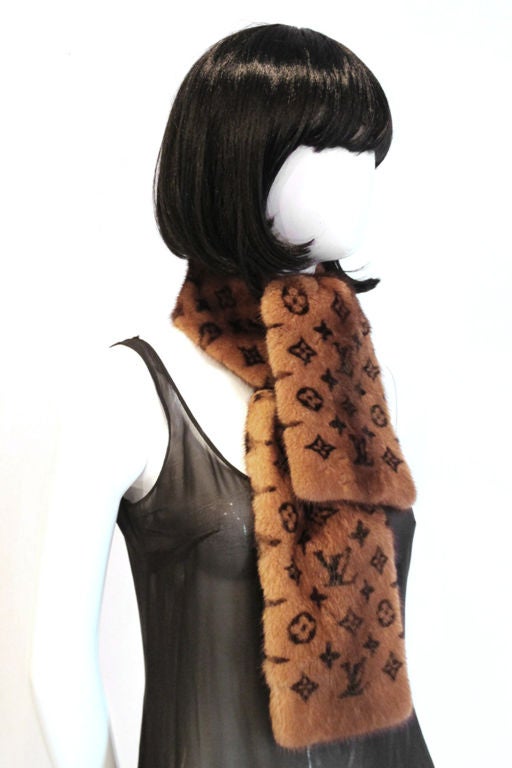 Louis Vuitton Monogram Womens Knit & Fur Scarves, Grey