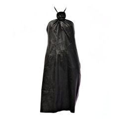 GUCCI BLACK LEATHER HALTER DRESS W/ FLOWER TRIM