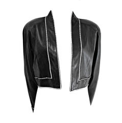 CHARLES JOURDAN - Veste en cuir noir avec imprimé RhinESTONES TRIM - Taille 40
