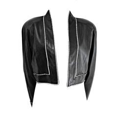 CHARLES JOURDAN BLACK LEATHER JACKET W/ RHINESTONES TRIM - SZ 40