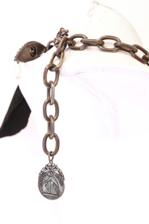 Women's Lanvin Ribbon & Chain Lucky Charm Necklace w. Faux Pearl, Dice & Evil Eye