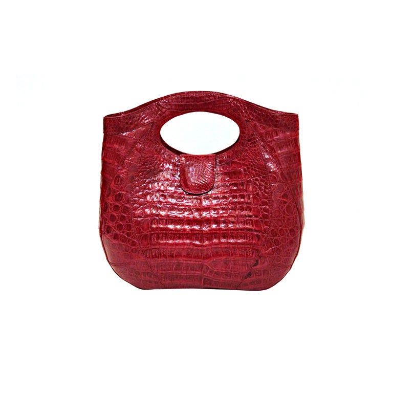 Nancy Gonzalez Red Glazed Crocodile Leather Handbag