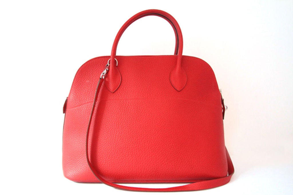 Women's Hermes Rouge Fjorde Leather Bolide Bag