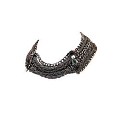 CHANEL 2011 Braided Chain Choker Necklace w. Aqua & Black Stones rt.$4550