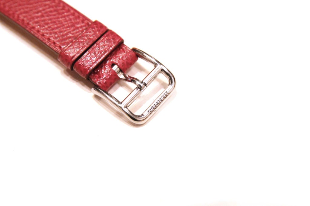 HERMES LADIES RED EPSOM LEATHER H HOUR DIAMOND CASE WATCH 5