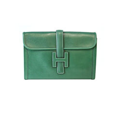 Retro HERMES GREEN EPSON LEATHER JIGE CLUTCH