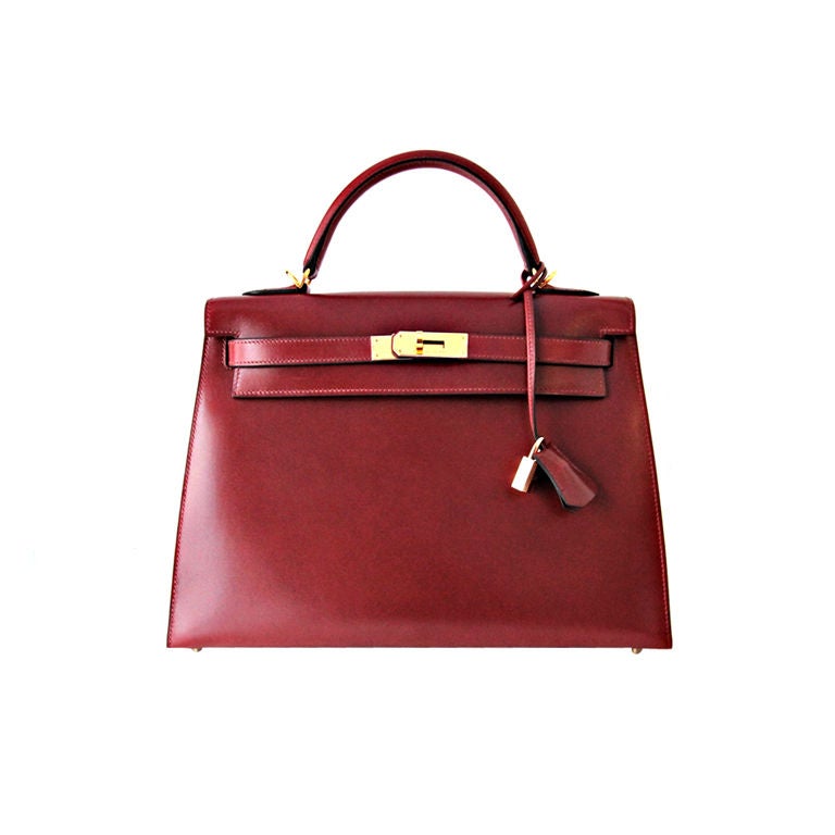 HERMES 2006 ROUGE BOX LEATHER RIGID 32 CM KELLY BAG