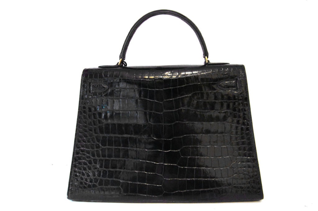 HERMES VINTAGE BLACK CROCODILE 32 CM KELLY BAG
