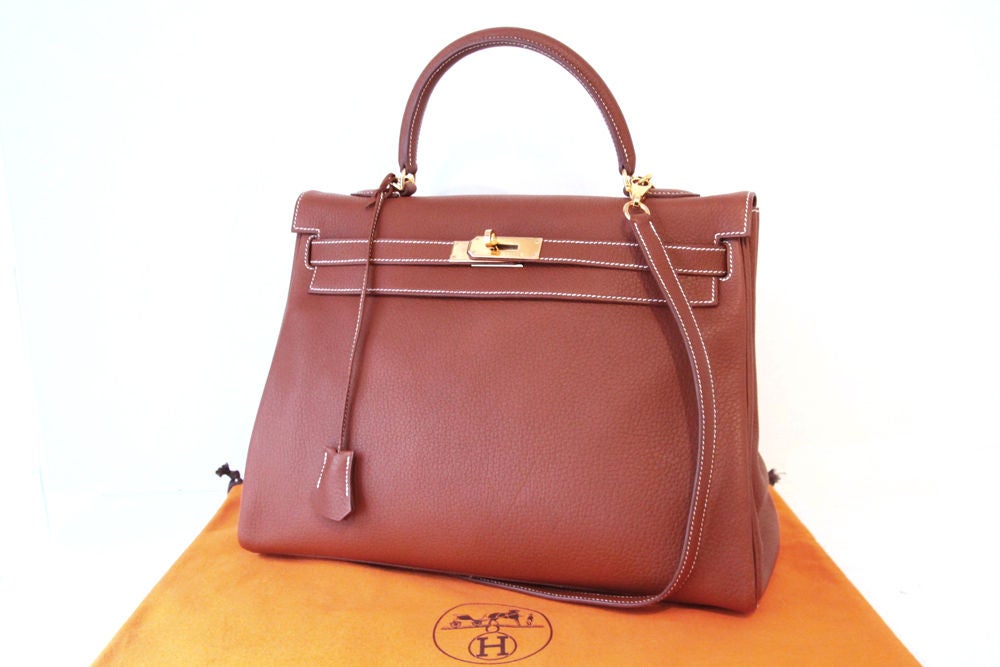 HERMES 2001 COGNAC FJORD KELLY 35 CM BAG W/ STRAP 6