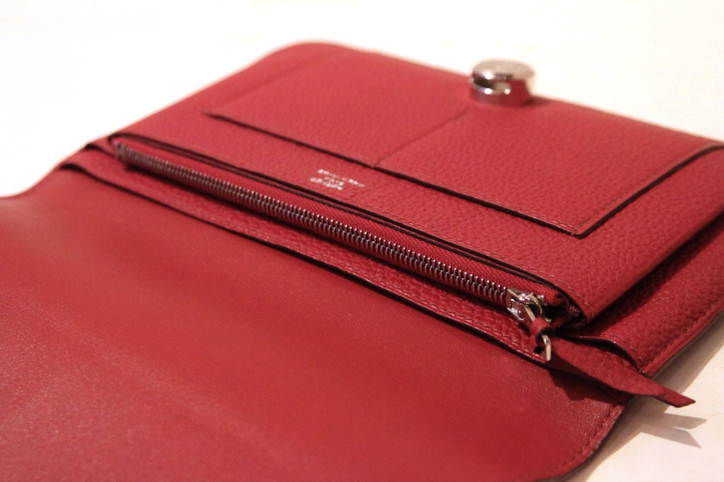 HERMES RED TOGO LEATHER DOGON COMBINED WALLET at 1stdibs