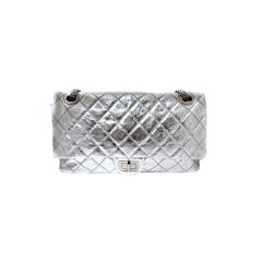 CHANEL Classic silver leather 2009 metallic 228 double flap bag