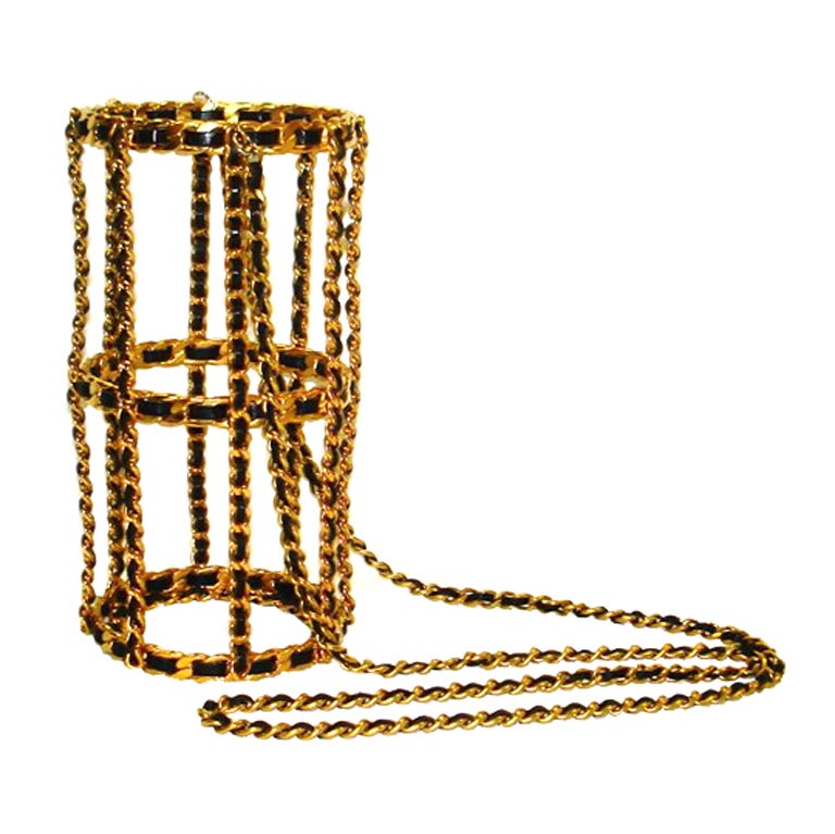 Iconic Chanel Vintage Fall 1994 Gold Metal Chain Black 94A Water Bottle  Holder For Sale at 1stDibs