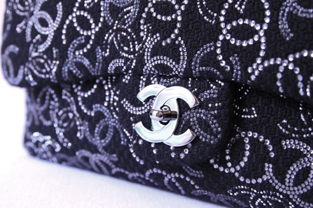 Women's Chanel Tweed Boucle & Crystal Classic Jumbo Flag Bag