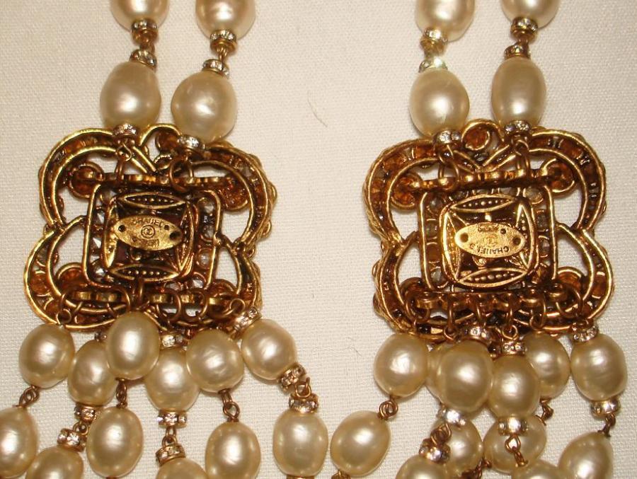 Chanel Faux Pearl and Red Gripoix Glass Strand Necklace at 1stdibs