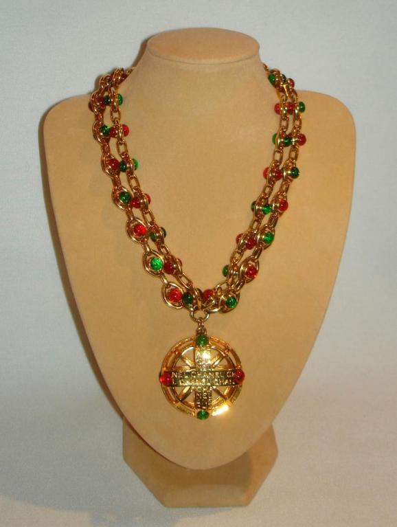 Chanel Gripoix Glass Golden Double Chain Necklace 4