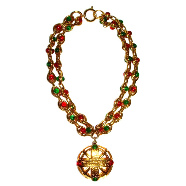 Chanel Gripoix Glass Golden Double Chain Necklace