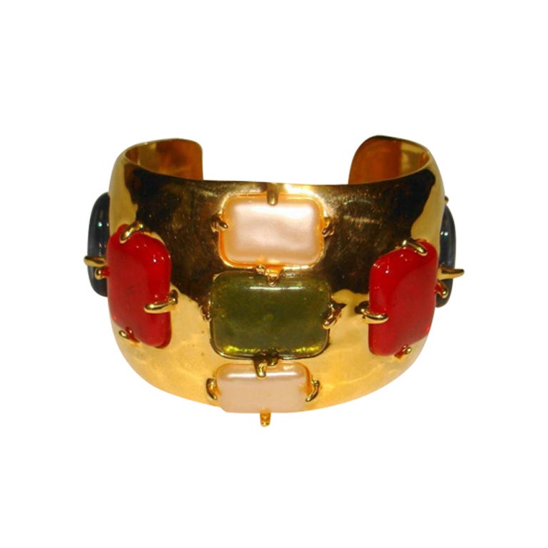 Chanel 97a Multi Color Glass Golden Cuff Bracelet