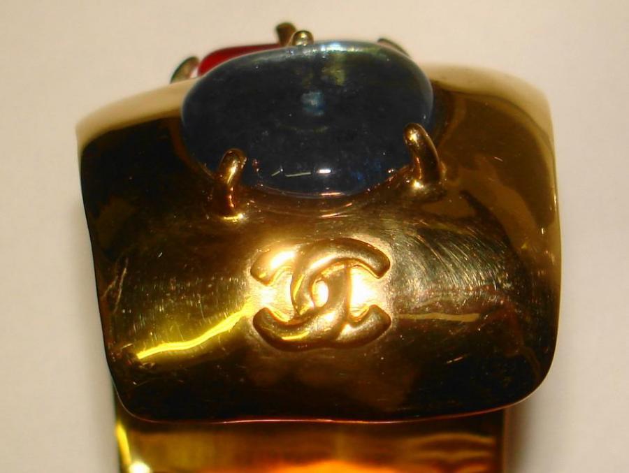 Chanel 97a Multi Color Glass Golden Cuff Bracelet 2