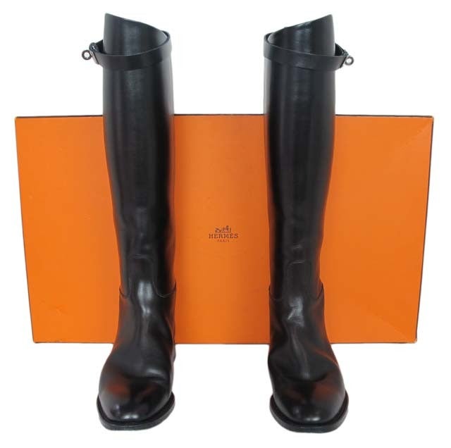 Hermes Black Leather Boots With Twist Lock