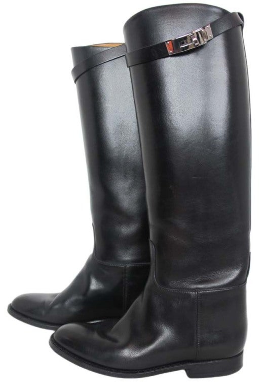 Hermes Black Leather Boots With Twist Lock at 1stdibs