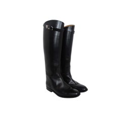Hermes Black Leather Boots With Twist Lock