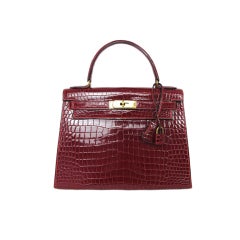 Vintage Hermes Porosus Crocodile Leather Red Kelly Bag