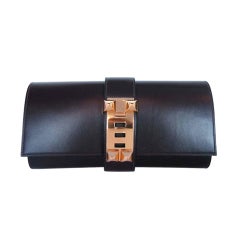 Hermes Brown Box Leather Medor Celebrity Clutch