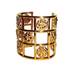 Chanel Golden Multi Camellia Cage Cuff Bracelet