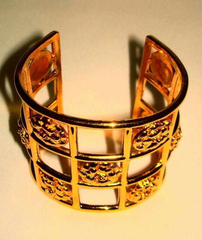 Chanel Golden Multi Camellia Cage Cuff Bracelet 4